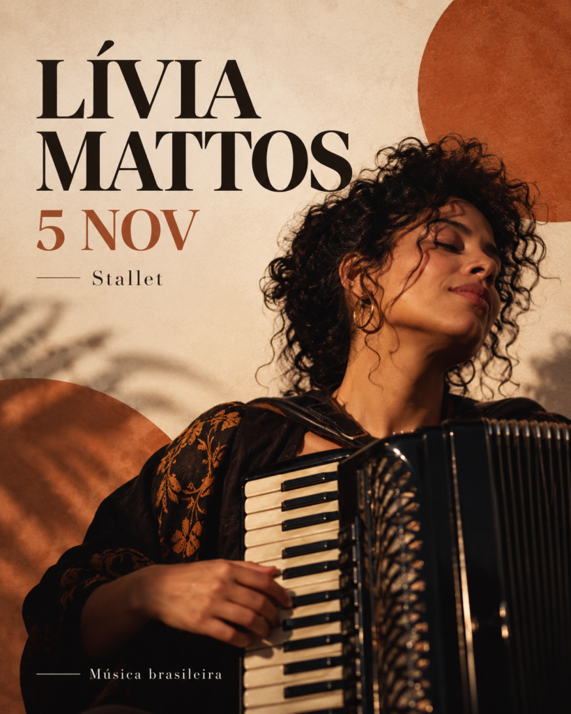 Cartaz da Lívia Mattos: música brasileira em Estocolmo, 5 de novembro de 2026