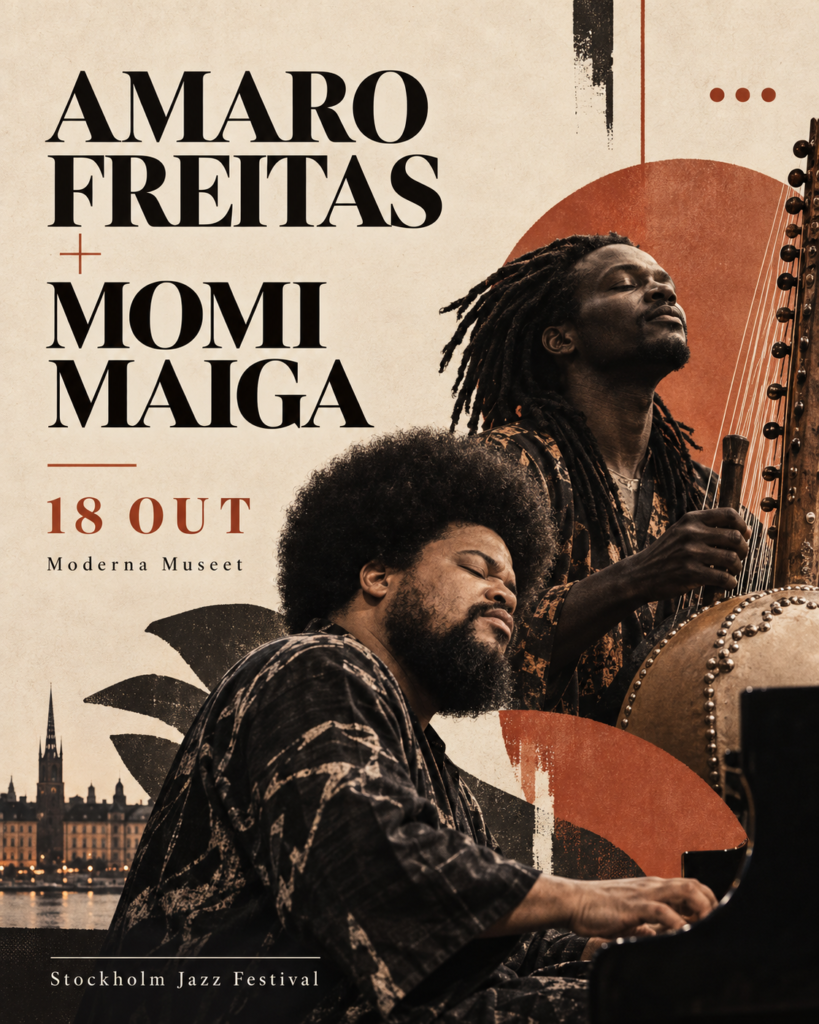 Cartaz de Amaro Freitas & Momi Maiga no Stockholm Jazz Festival, 18 de outubro de 2026