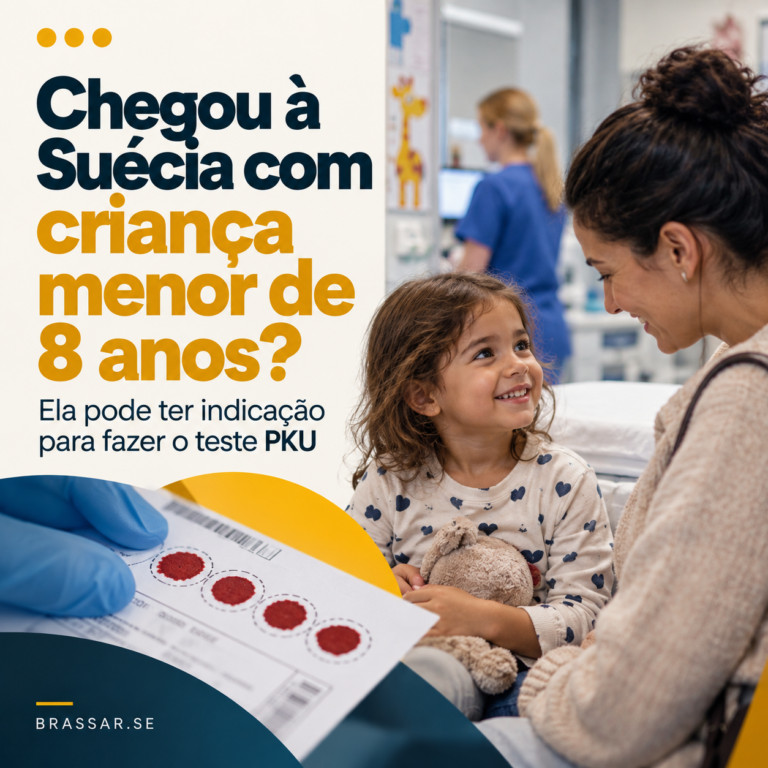 Arte Brassar sobre indicação de teste PKU para crianças menores de 8 anos que chegam à Suécia.